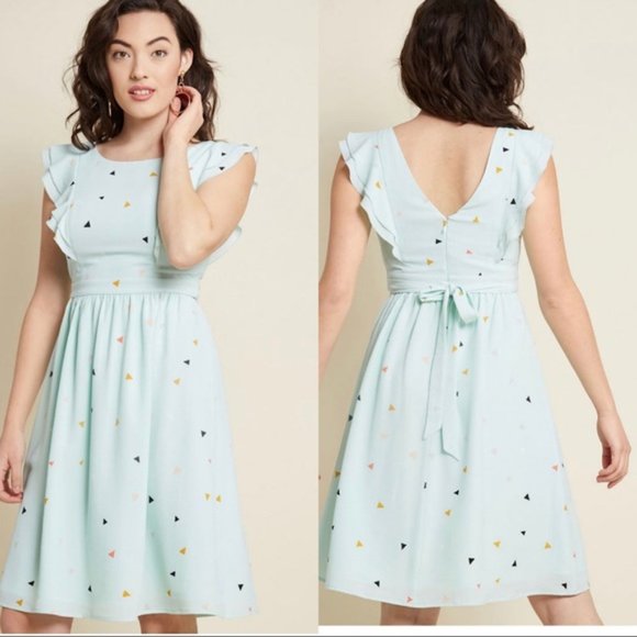 ModCloth Flowy Ruffle Mint Triangle Dress - Picture 2 of 8